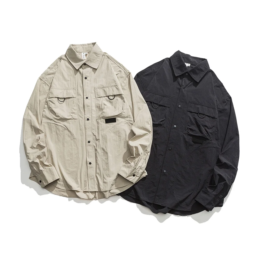 ผู้ชายกลางแจ้งแห้งเร็วแฟชั่นแขนยาวหลวม Casual Cargo เสื้อ Cityboy Oversize Vintage เสื้อ Coat