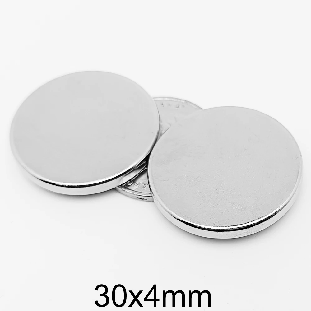 Ímãs Redondos Potentes de 30x4 mm, Ímãs de Neodímio NdFeB 30mm X 4mm, Discos Magnéticos N35, Ímã Permanente Forte 30*4 mm