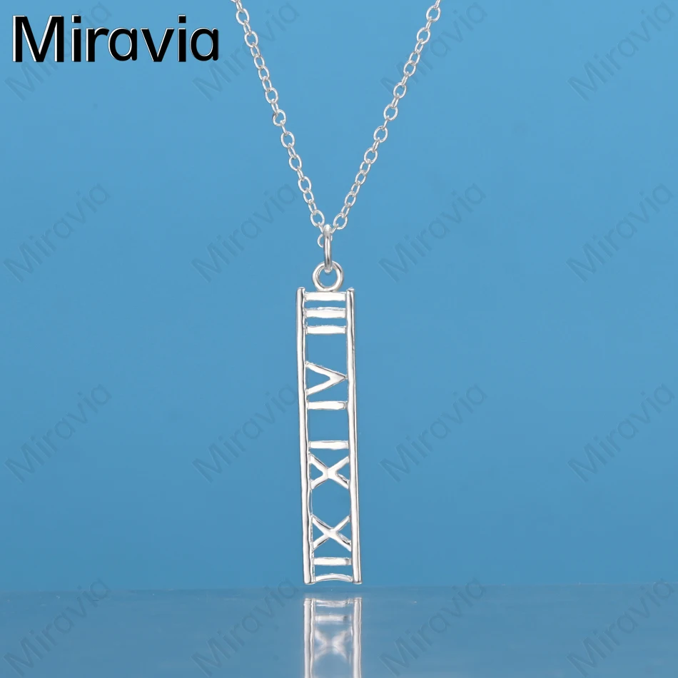 

Miravia 925 Sterling Silver Roman Numeral Long Square Pendant Necklace For Women Exquisite And Cute Wedding Party Jewelry