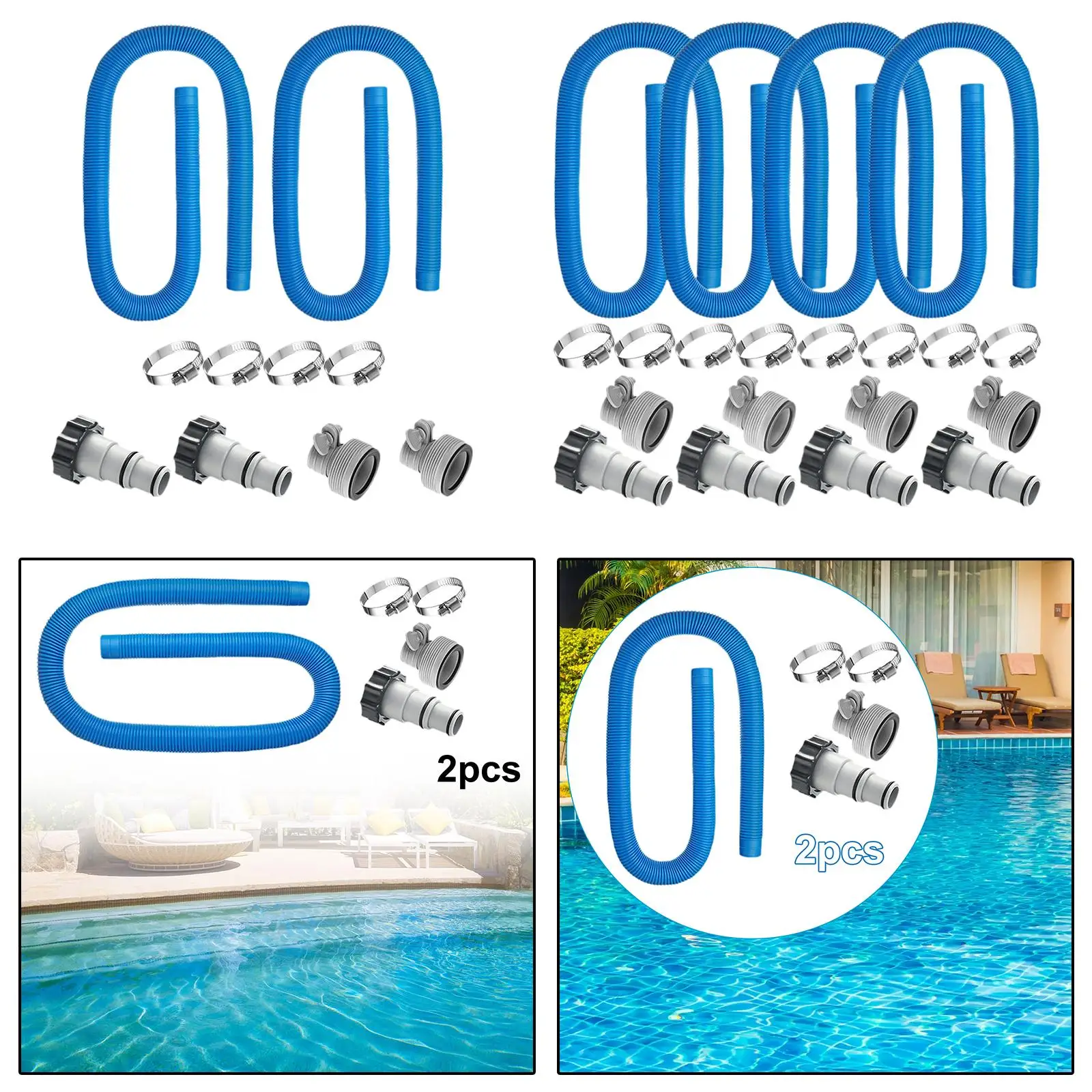 Swimming Pool Filter Hose 1.25" Diameter with Metal Clamps Pool Hoses Replacement for Above Ground Pools Garden Household