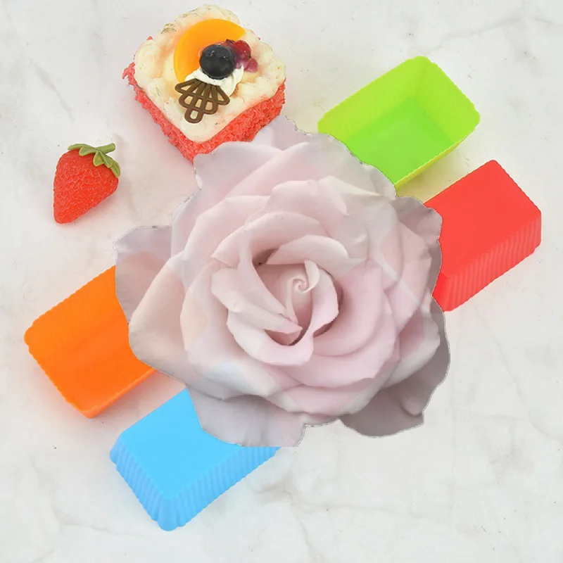 Popular 6PCS Cake Mold Silicone Rectangle Soft Muffin Cupcake Liner Bake Cup Mold Candy Mold Bakeware Baking Dish