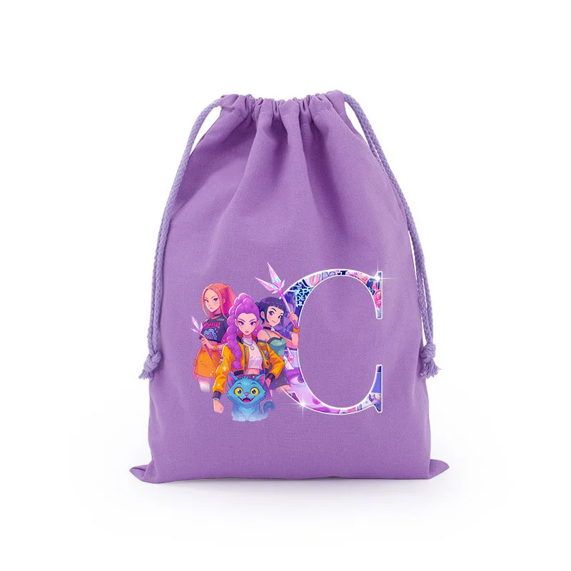 Kpop demon hunters bolsa com cordão para presente de festa, bolsa de cosméticos para crianças, armazenamento de desenhos animados, bolsa organizadora de tecido, bolso de higiene pessoal