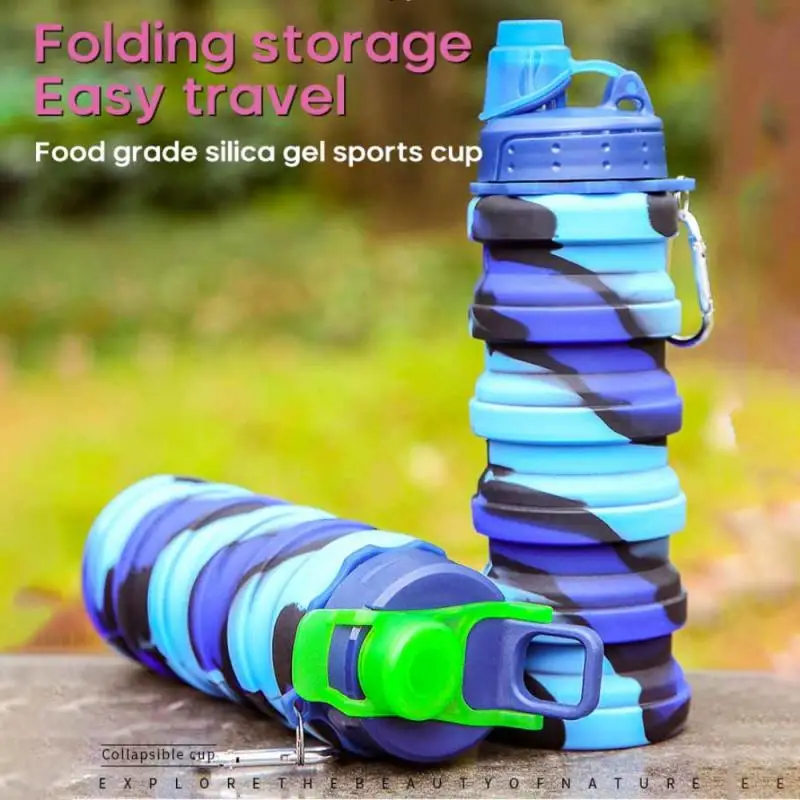 ZK30 500ML Portable Retractable Silicone Bottle After-folding 225ml Water Bottle Outdoor Travel Drinking Cup With Carabiner Coll