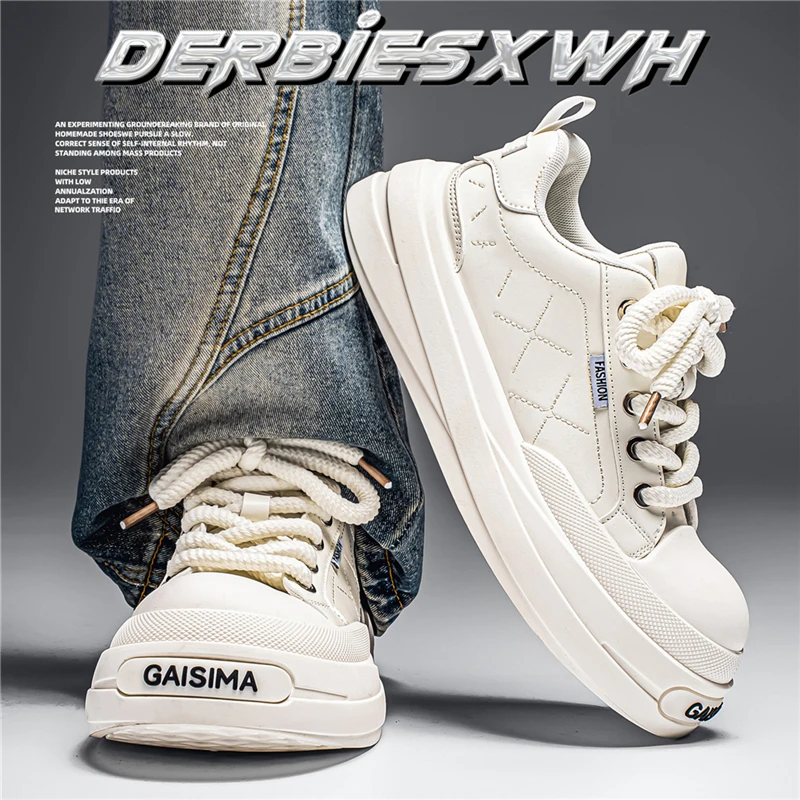 

2026 Spring Summer New Men's Thick Bottom Elevated Big Head Derby Shoes Teenagers Students Casual All-Match Board Shoes