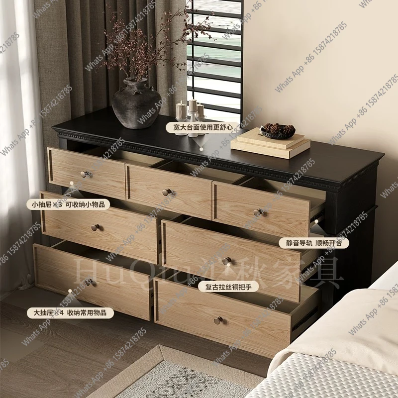 French retro solid wood seven-chest cabinet American  living room entrance side cabinet bedroom storage chest antique style