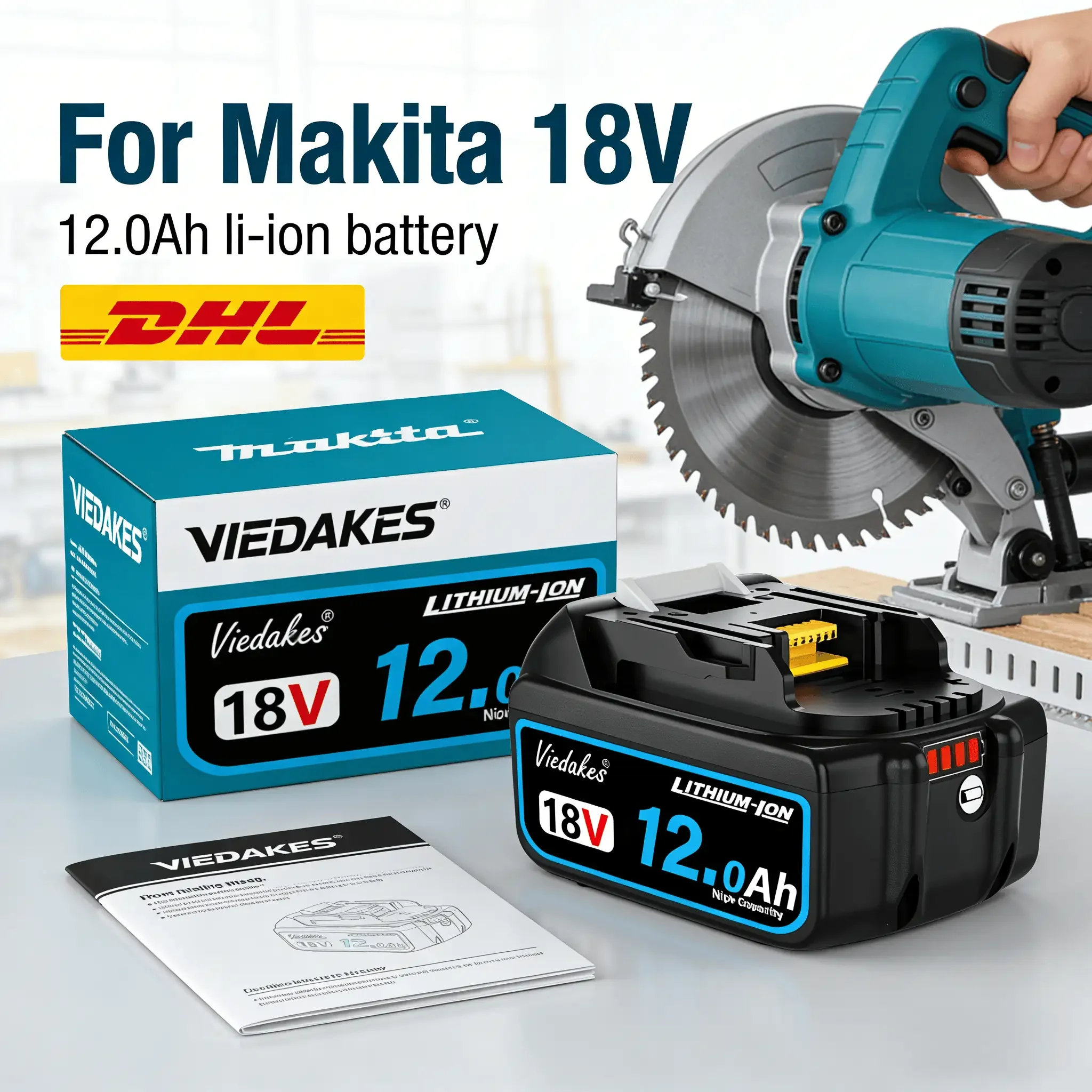 

VIEDAKES 12Ah 18V original battery, for Makita 18V battery BL1830 BL1850 BL1860, Suitable for Makita 18v tools