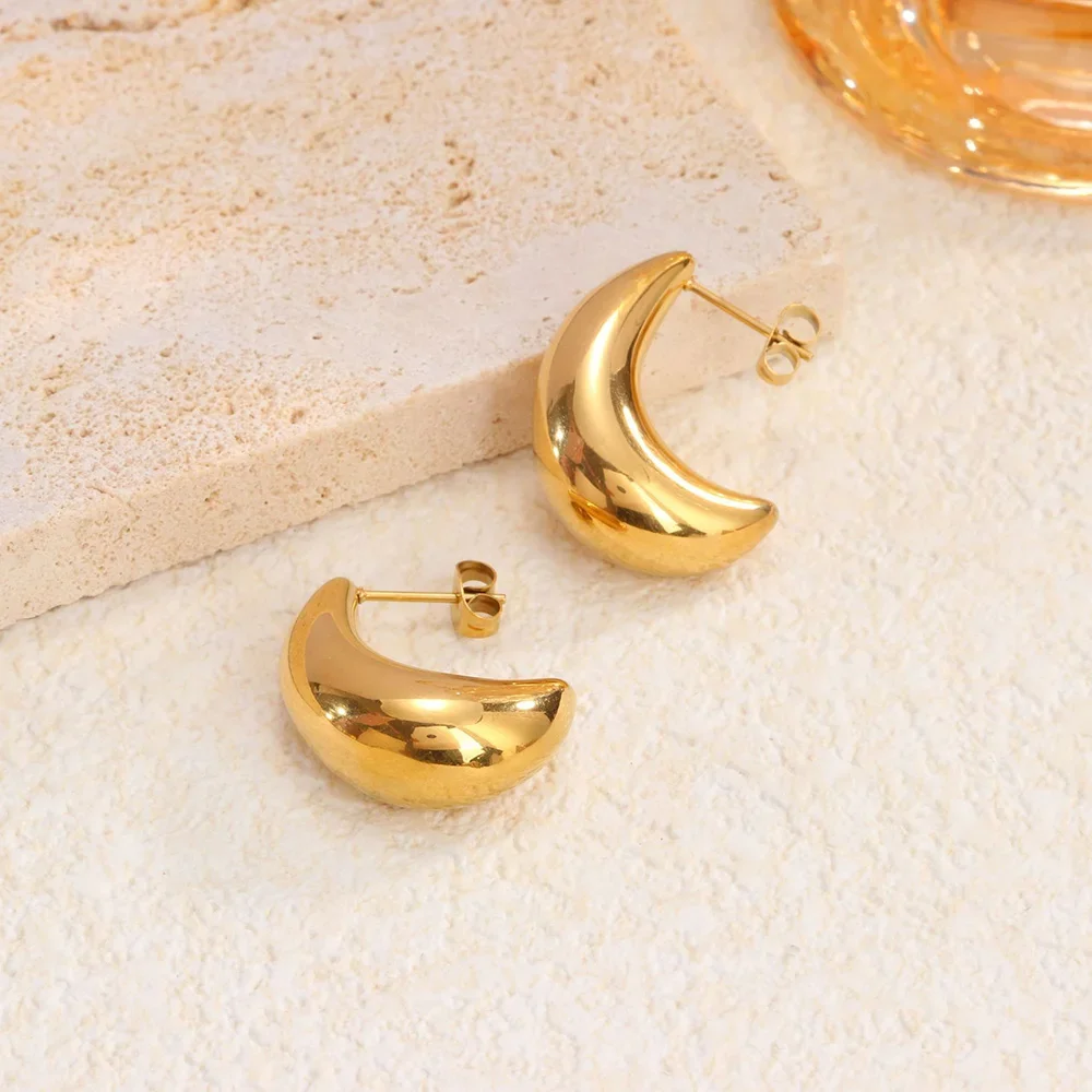 

New Gold Silver Stainless Steel Moon Earrings for Women Gothic Style Earring Womens Party Jewelry Present Wholesale