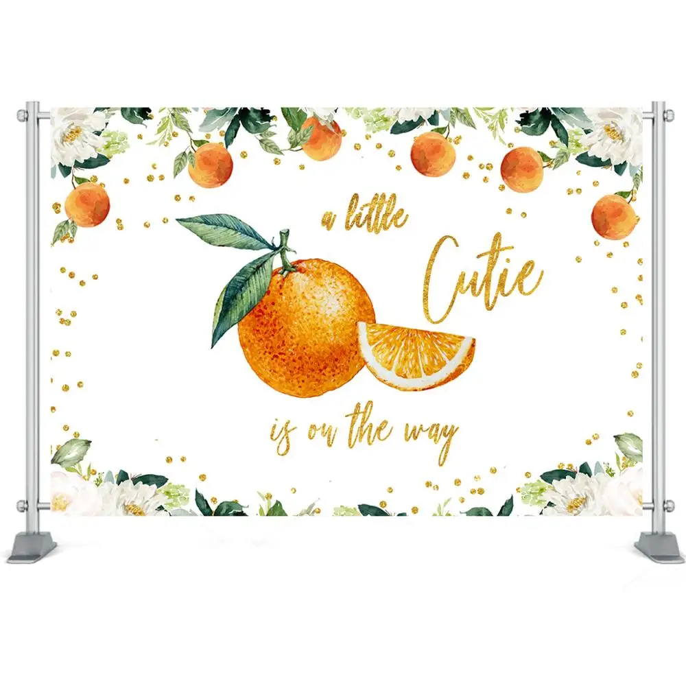 Mocsicka Oranges Baby Shower telón de fondo una pequeña Cutie está en el camino clementina Baby Shower decoración de fiesta fondo de género cítrico