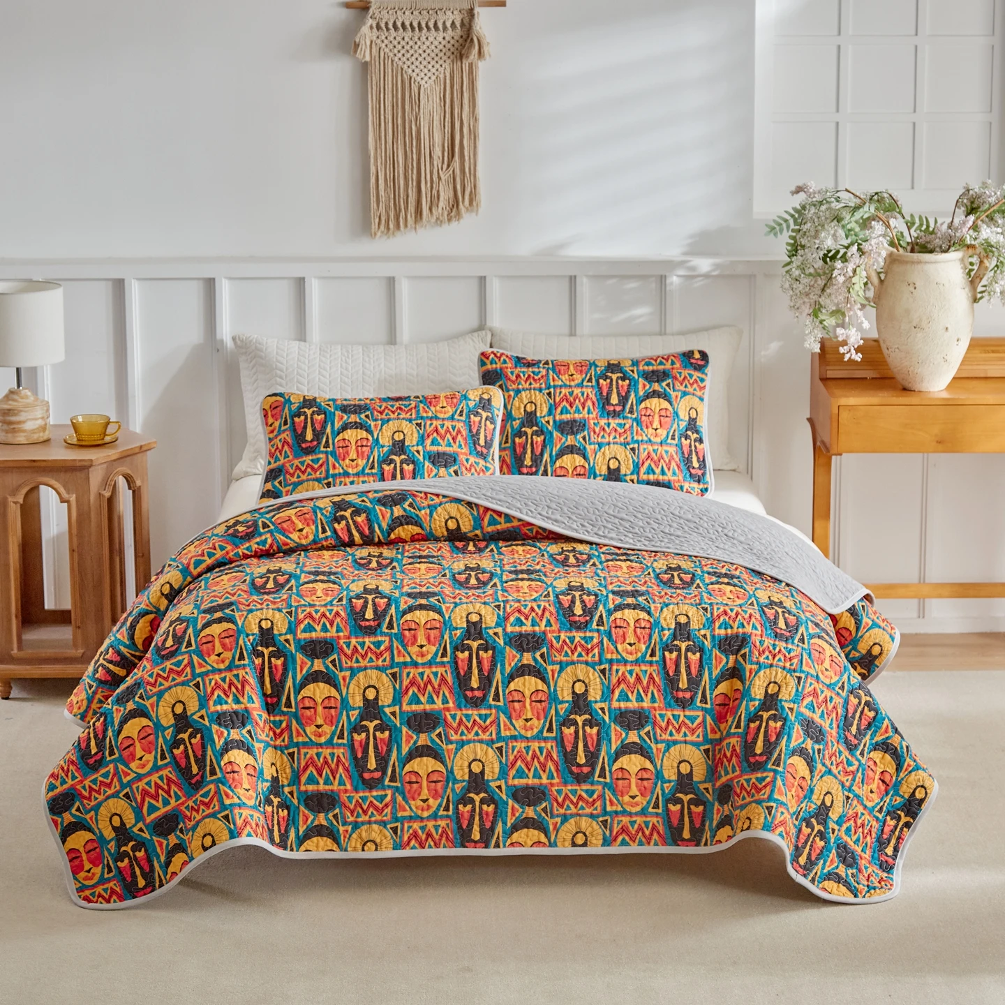 Quilted Geometric Bedspread Set 6