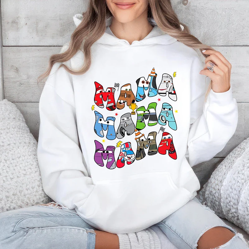 Mama Disney Pixar Cars Face Mode Printed Women's Hoodies Adult Sweatshirts Casual Tops Loose Clothing