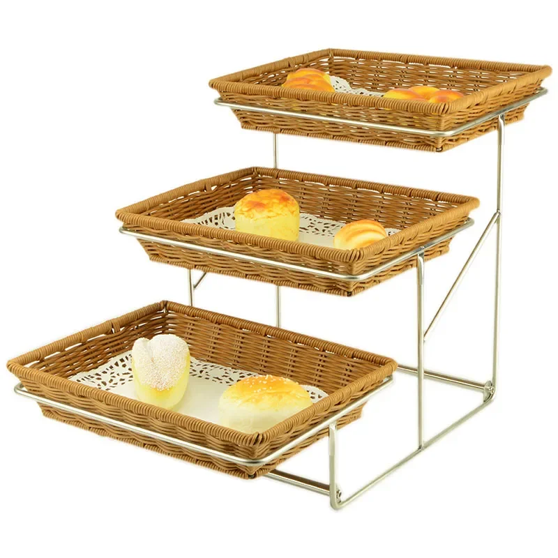 

Hotel Commercial Creative Three-layer Bread Dim Sum Restaurant Tableware Buffet with Cover Fruit Plate Multi-layer Display Stand