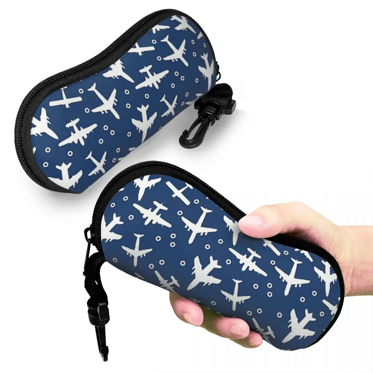 Blue And White Aeroplanes Silhouette Pattern Shell Glasses Case Protective Sunglasses Box Women Men Soft Eyeglass Bag Pouch