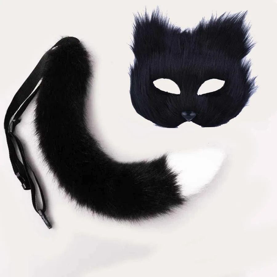 Sexy Fuchsmasken-Set mit Schwanz für Feiertagspartys, Rollenspiele, Pelz-Tiermasken für Männer und Frauen, Maskerade-Party-Requisiten, Bühnenauftritts-Set – Detail 11