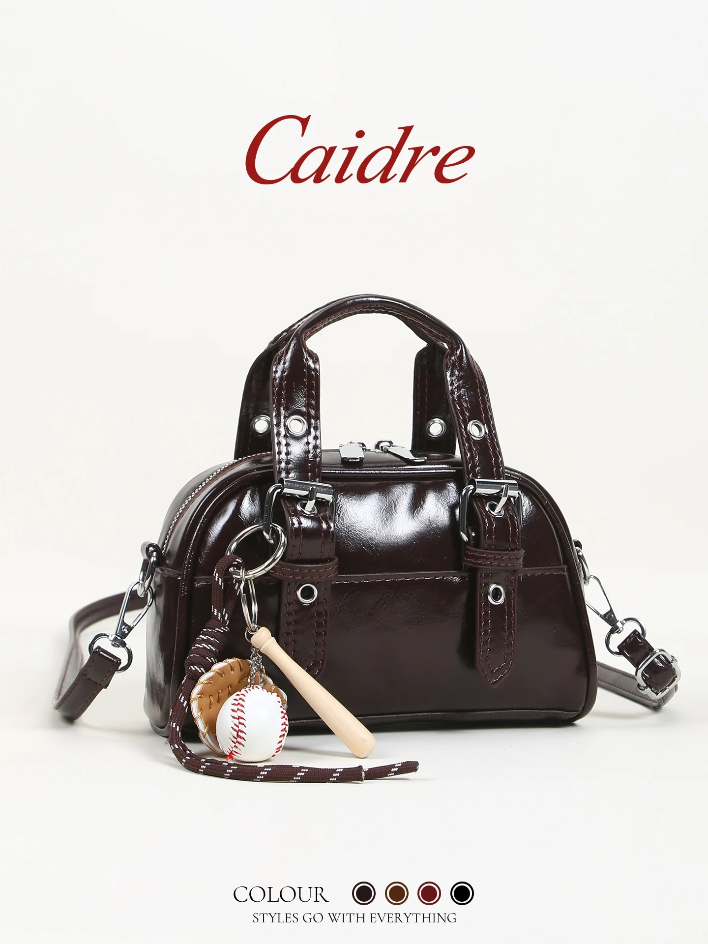 

Caidre Women's Bowling Handbag Retro Messenger Bag Shoulder Crossbody Small Bag Soft Handle Korean Style Leisure Purse