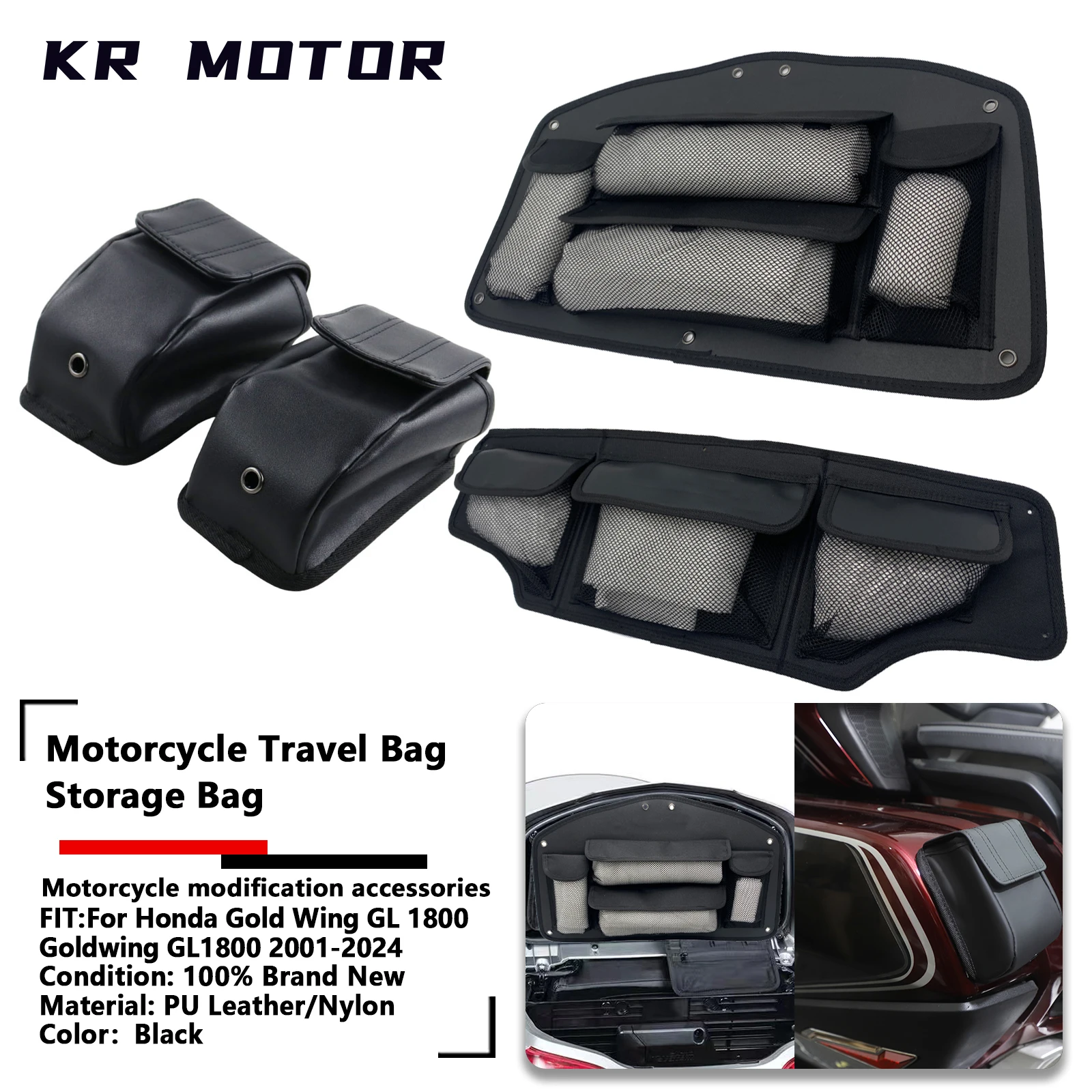 

Fit For Honda Gold Wing GL 1800 Goldwing GL1800 2001-2024 Tour-Pak Lid Organizer Side Saddlebag Pouches External Storage Bag