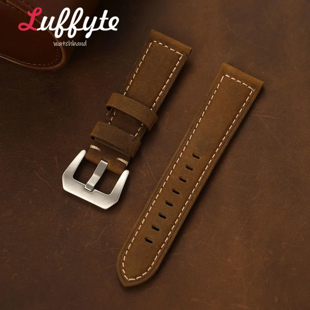Herren-Armband aus Crazy-Horse-Leder, 20 mm, 22 mm, 24 mm, 26 mm, Ersatz-Uhrenarmband für Herren-Armbanduhr-Zubehör
