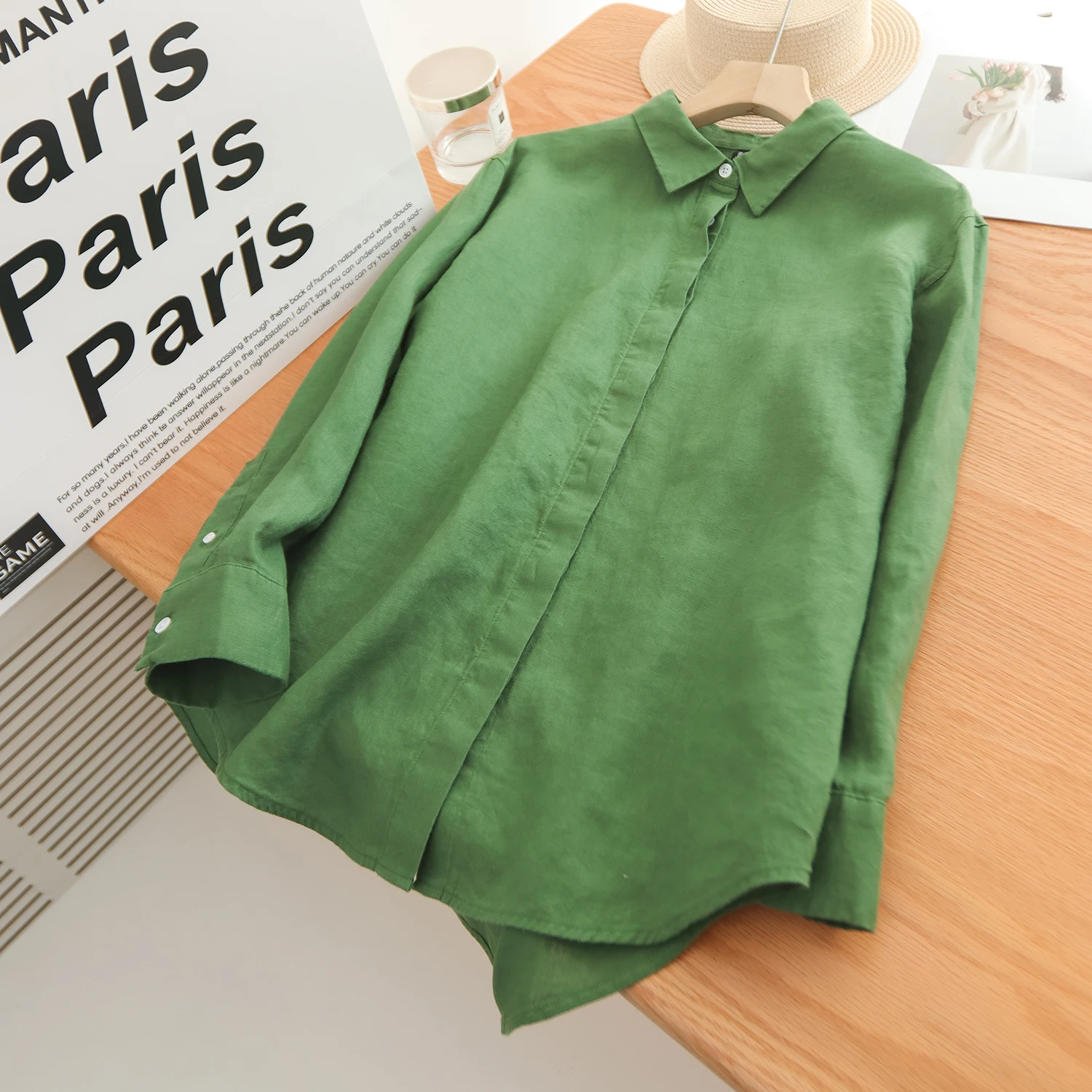 

Women’s 100% Linen Shirt Casual Long Sleeve Blouse Hidden Placket Classic Fit Button-Up Top