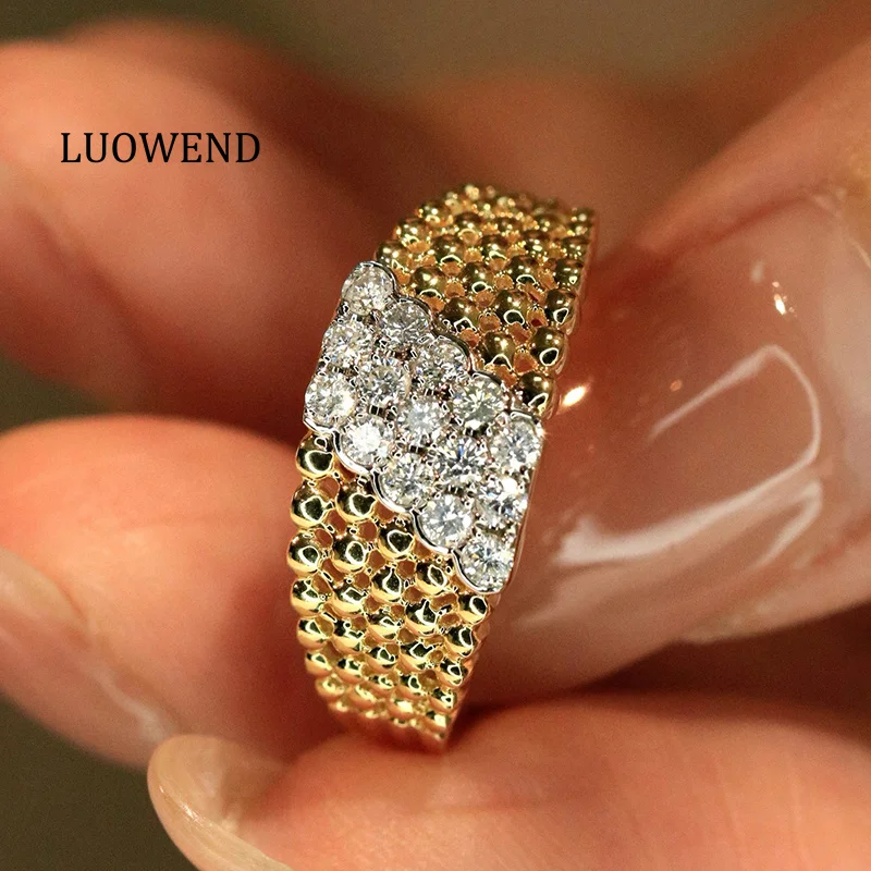 

LUOWEND 100% 18K Yellow Gold Rings Luxury Design 0.42carat Real Natural Diamond Engagement Ring for Women High Party Jewelry