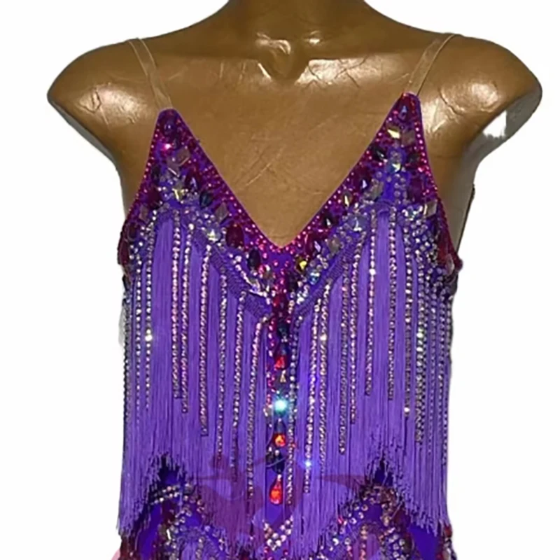 

Latin Dance Dress for Women's Practice Clothes Sparkling Stars With Thick Tassels Chacha Tango Adult Children's Dance Clothes