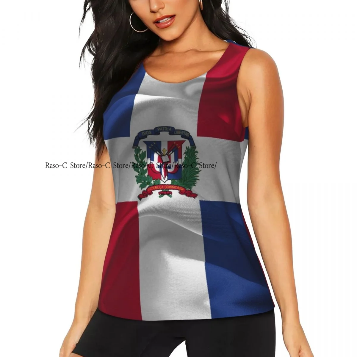 Women Casual Sport Yoga Vest Dominican Republic Flag Quick Dry Running T-shirt Training Workout Gym Sleeveles Tank Top