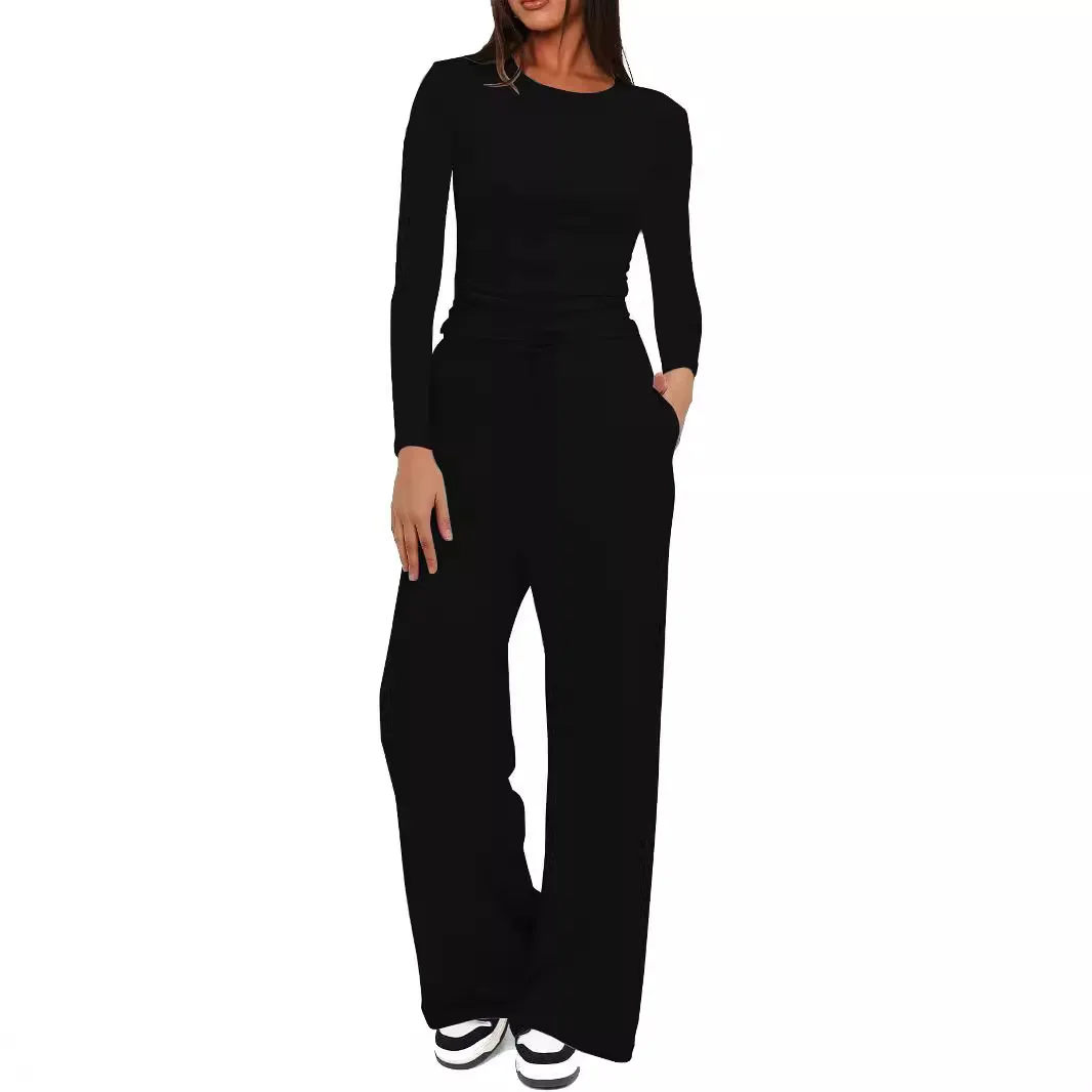 Women's Casual T Hirt+pant 2 Piece Set 2024  Product Tops Wide Leg Pants Yoga Ensemble Plissé Femme 2 Pièces Tuta Donna Sportiva