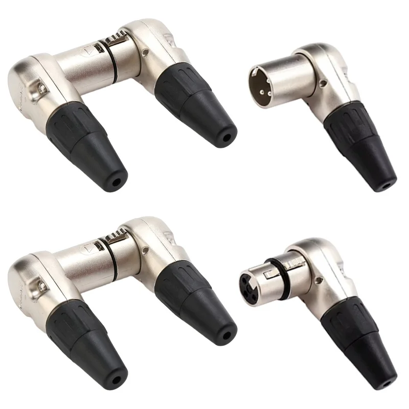 XLR Connector Right Angle 90 Degree 3 Pin RCA Male Plug 3 Pins RCA Female Jack Socket for Micphone Audio Cable Wiring