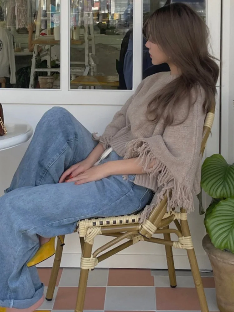 

Ele Lazy Tassel Trim Aosphere Feel Cowl Ne свитер с запахом весенне-осенний сезон женская трикотажная одежда повседневная одежда