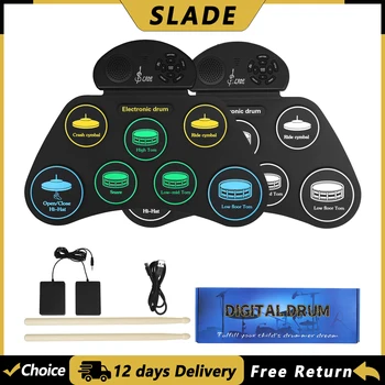 SLADE SD-7 Electronic Drum Set Hand Roll Drum Percussion Instrument 7 Pads USB/Battery Pow