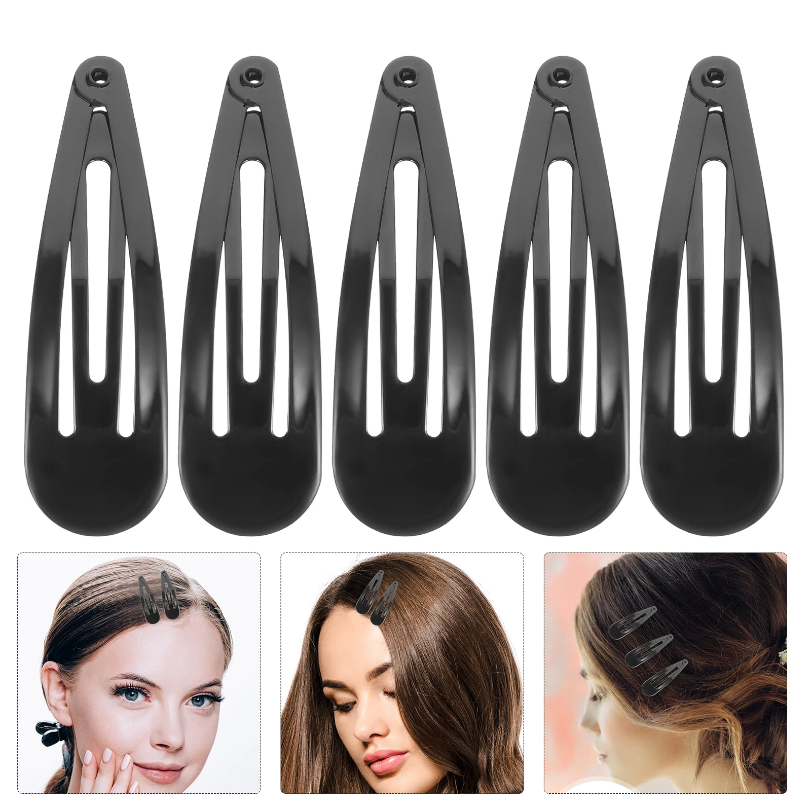 

50Pack Snap Hair Clips Metal Barrettes for Women 6.5cm Black Shiny Finish Strong Hold Bangs Flyaways Hairpins
