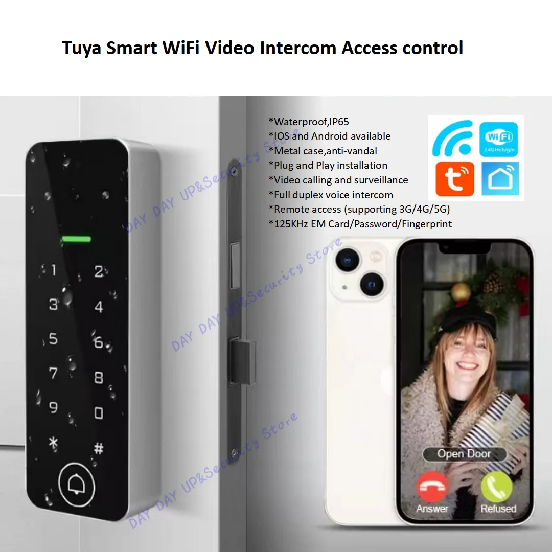 TuyaSmart WiFi Video Intercom Access control System Keypad Fingerprint With Doorbell for Villa apartment Outdoor Metal Case IP65