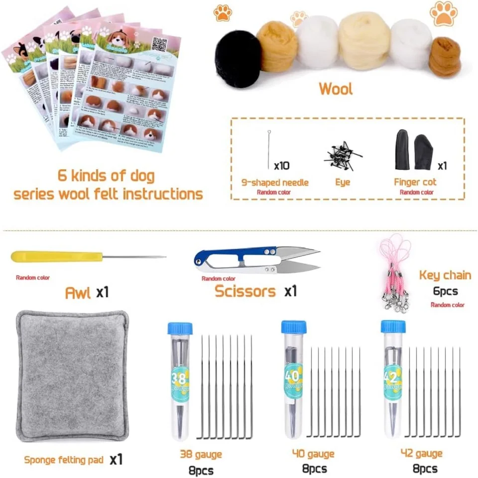مجموعة التلبيد الصوفية للكلاب من بودور مع إبر التلبيد وتعليمات لصنع الدمى حزمة المواد اليدوية غير النهائية