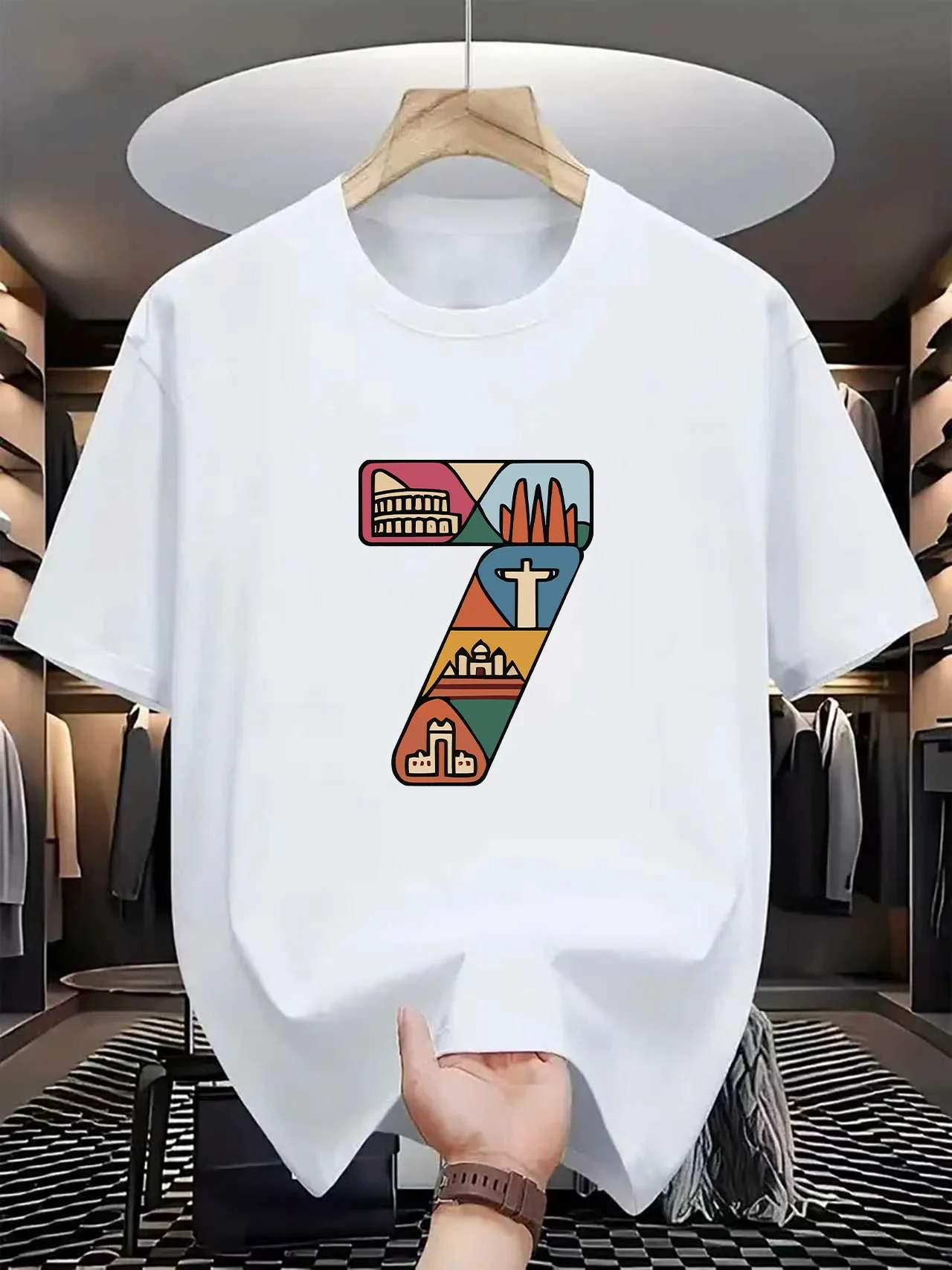 تي شيرت رجالي مطبوع ثنائي الأبعاد بقصة ضيقة وجاف وكلاسيكي بنمط جديد يسمح بالتهوية وأكمام قصيرة للتسوق غير الرسمي #3