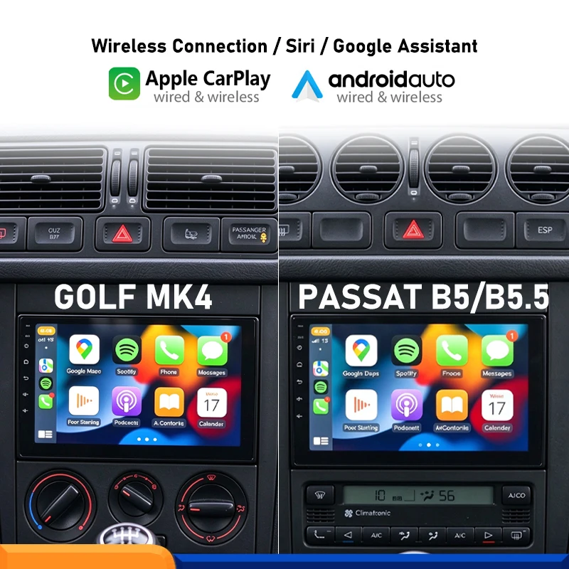 PHYEE 2 DIN CarPlay Radio for VW Golf MK4, Passat B5 B5.5, Car Stereo with Wireless Android Auto, BT RDS AM FM, 7" Touch Screen - view 3