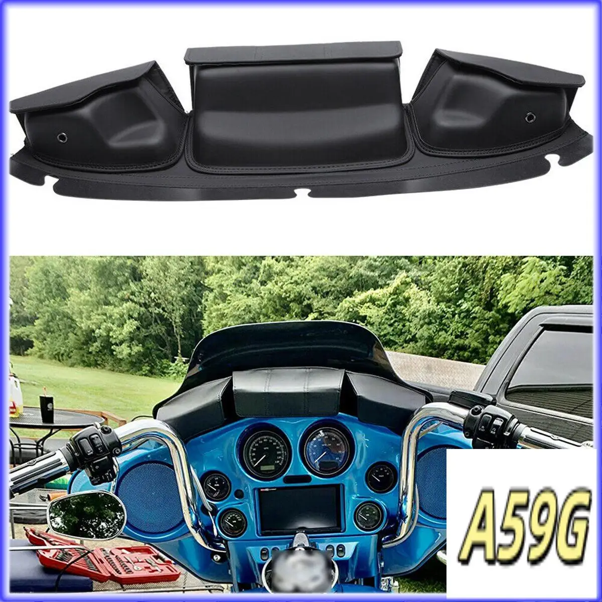 

G9-Windshield Bag Three Pocket Batwing Fairing Pouch For 2014-2022 Touring Electra Glide, Street Glide Tri Glide