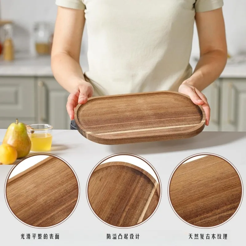 5pcs Acacia Wood Serving Tray Set Rectangular Platter Cake Dessert Fruit  Tray Japanese Oval Wooden Plates for Kitchen Decor view 2