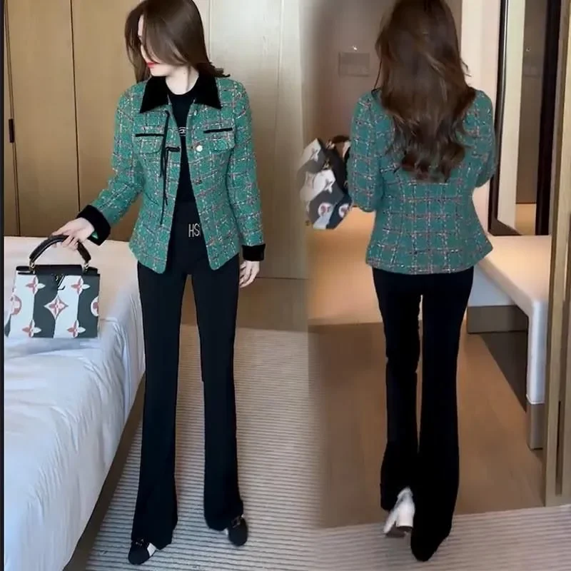 

Luxury French Tweed Blazer Y2K Long Sleeve Top for Women High-End Autumn Dress Thin Blazers Goddess Fan Style Suit Jacket