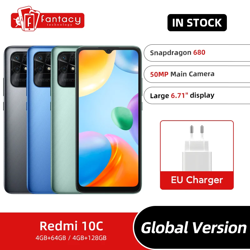 Global Version Xiaomi Redmi 10C 10 C 4GB RAM 64GB ROM / 128GB ROM Snapdragon 680 Octa Core 50MP Rear Camera 5000mA