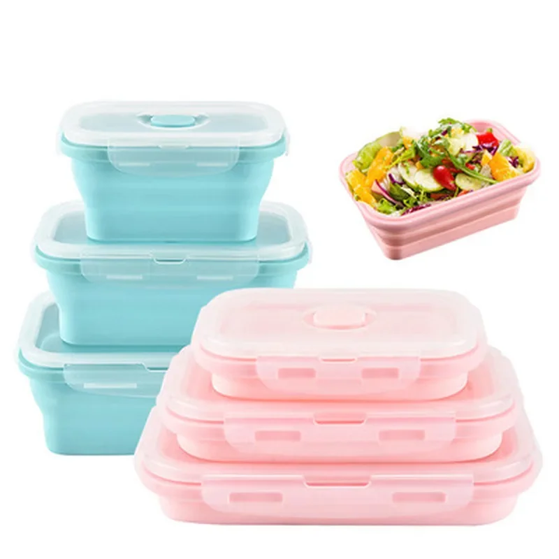 

3pcs/Set Collapsible Silicone Lunch Box Food Fruit Storage Container Portable Bento Box Safe Kitchen Microwave School Lunchbox