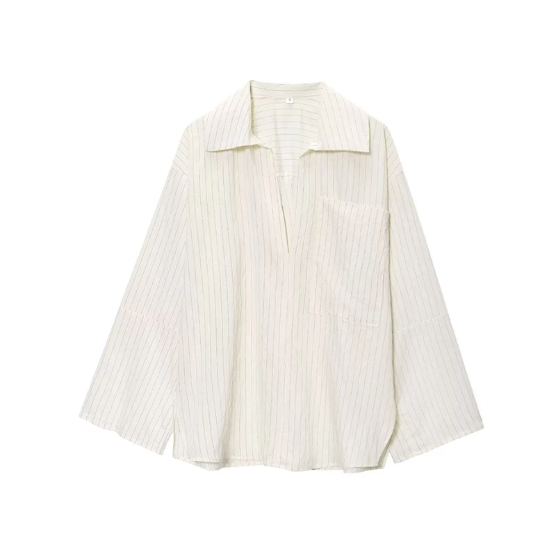 

RAFZNB Women's Fashion Striped Loose Shirts Turn-down Collar Long Sleeve Casual Shirts Female Blouses Tops ﻿
