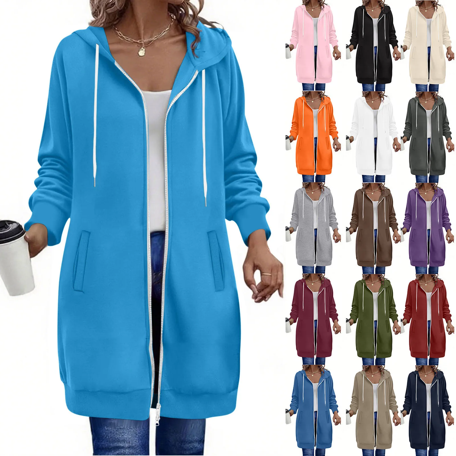 

2025 Women's Long Sweater Casual Drawstring Long Sleeve Hooded Jacket with Pocket
