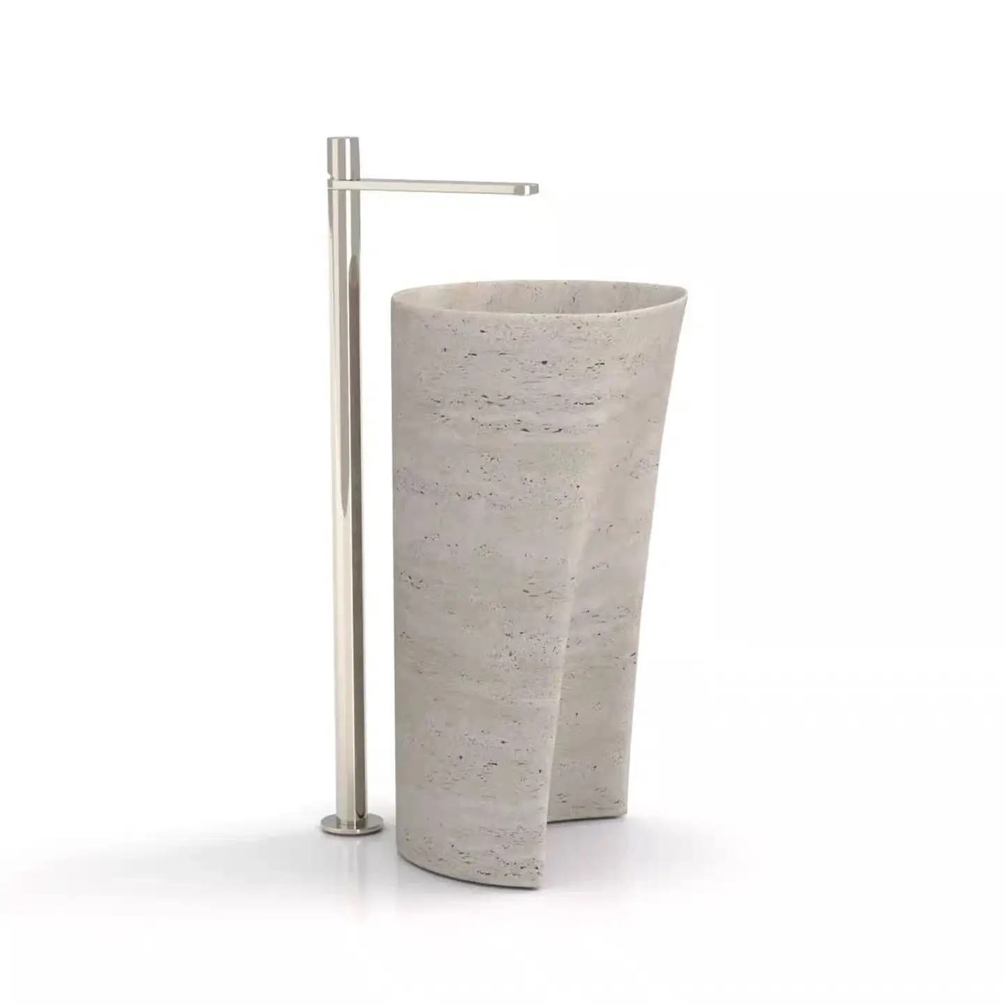 Wabi Sansan Natural Travertine Column Basin Modern Simple Vertical Striped Wash Basin Design