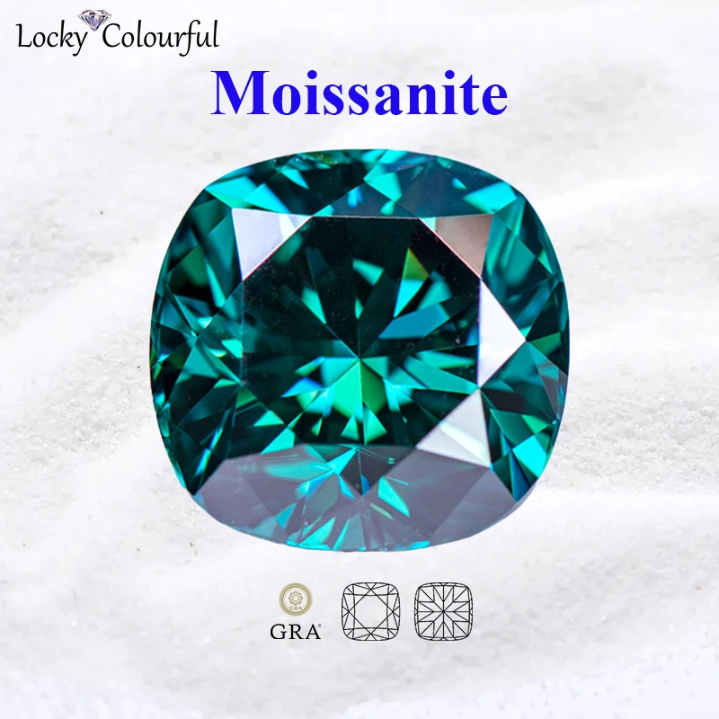 

Moissanite Natural Color Emerald Green square Cushion Cut VVS1 for beads Charms DIY Jewelry Making Material with GRA Certificate