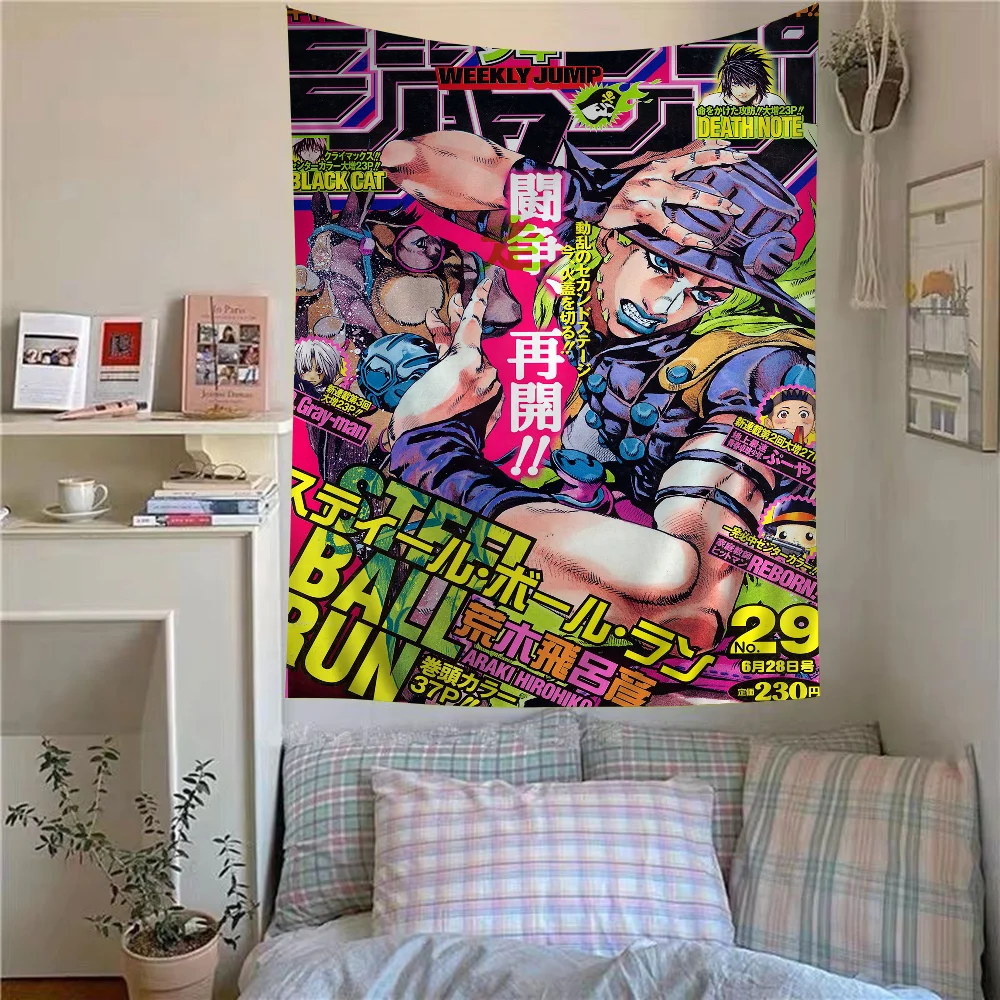 Anime JoJo Bizarre Adventure Retro-Wandteppich – Hippie-Blumenstil, doppelt als Wandteppiche, ideales Aufhängen für Schlafsäle und Heimdekoration