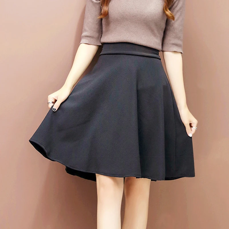 

Длинная юбка 55 см, женская юбка до колена с высокой талией, модная универсальная черная повседневная одежда, пышные плиссированные юбки без шорт