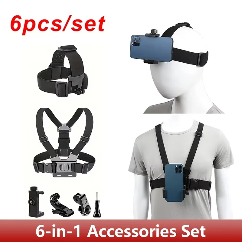 6Pcs/Set Action Camera Accessories Set Camera Kit Head Strap
