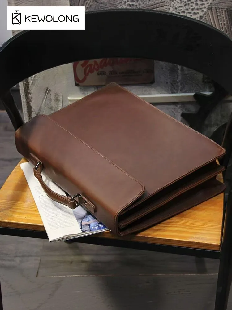 Retro Vintage Leather Messenger Bag for Men, Fashion Briefcase Handbag Shoulder Bag, Casual Business Crossbody Bag for Work