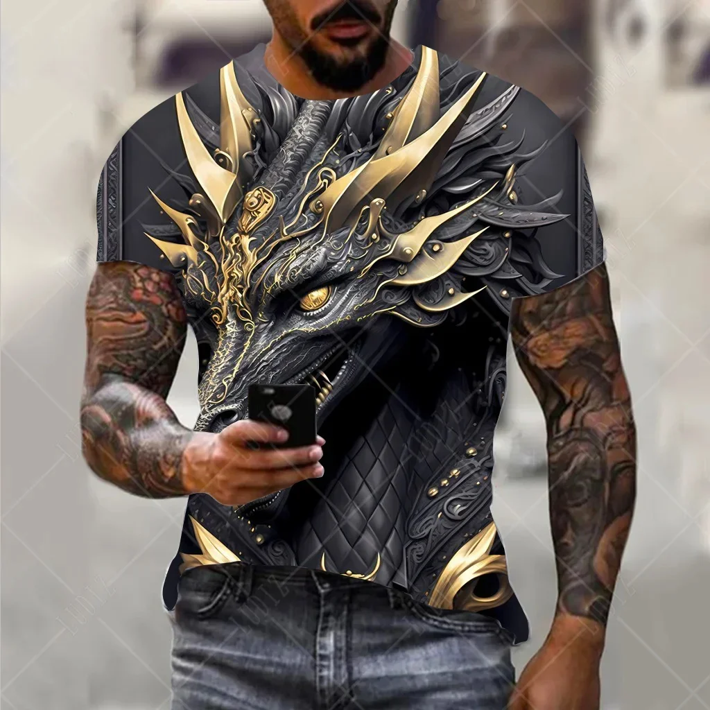 Men\'s Dragon T-shirt Fashion 3d Printed T Shirt Animal Pattern Short-sleeved Oversized Streetwear Tees Summer Casual Men\'s Tops