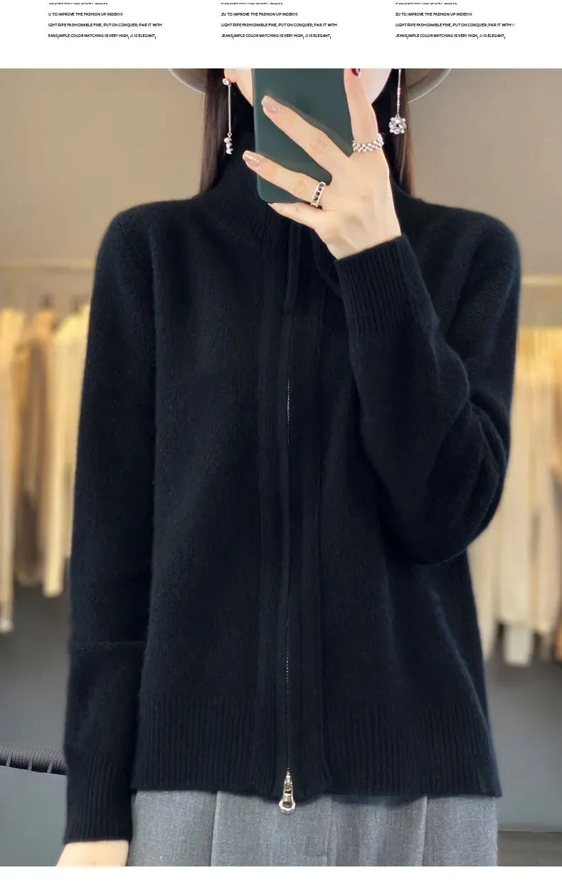 Autumn And Winter New Thick Two-Way Zipper Wool Cardigan Women's Loose Casual Sweater Solid Color Knitted Cashmere Coat