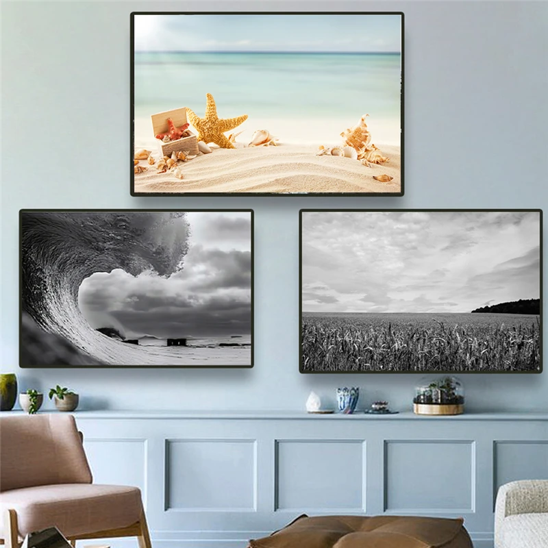 Sea Beach Shell Sea Star Landscape Canvas Painting Modern Posters and Print Wall Art for Living Room Decor Cuadros Home Decor