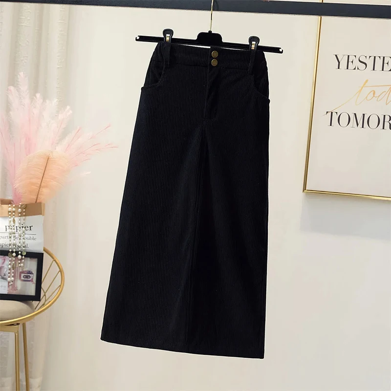 Corduroy Women Skirts Y2K Fall/winter High Waist Solid All-Match Wrap-Around Skirts Korean Elegant Office Lady Midi Skirts New
